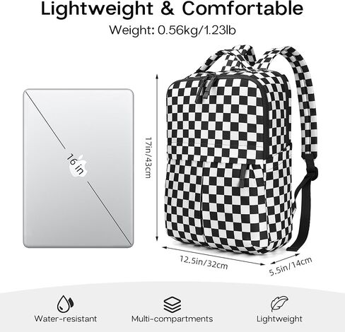 Checkered Backpack for Women Fashion Backpacks with Laptop and Multi Compartment for Travel and Work Black White Check in Saudi Arabia