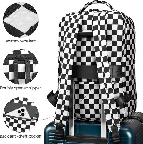 Checkered Backpack for Women Fashion Backpacks with Laptop and Multi Compartment for Travel and Work Black White Check in Saudi Arabia