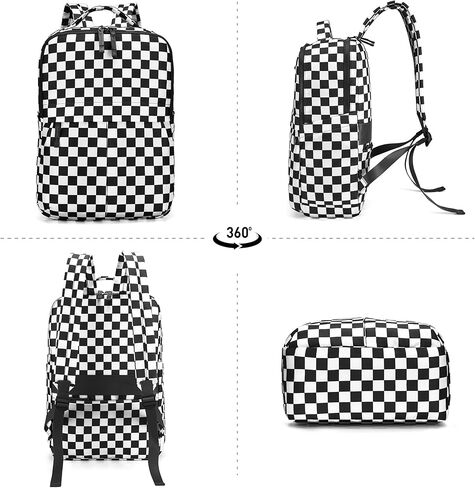 Checkered Backpack for Women Fashion Backpacks with Laptop and Multi Compartment for Travel and Work Black White Check in Saudi Arabia