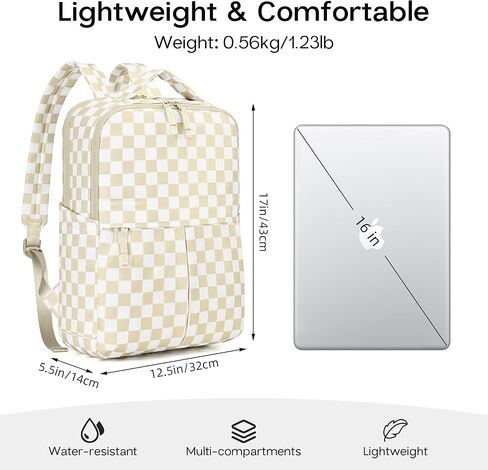 Checkered Backpack for Women Fashion Backpacks with Laptop and Multi Compartment for Travel and Work Black White Check in Saudi Arabia