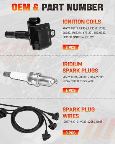 UF156 3PCS Ignition Coils & 6PCS Iridium Spark Plugs & 3PCS Spark Plug Wires Set Compatible with Toyota 4Runner T100 Tacoma Tundra 1995-2004 3.4L, Replaces # 90919-02212 19037-62010 C1041 GN10184 E679 in Saudi Arabia