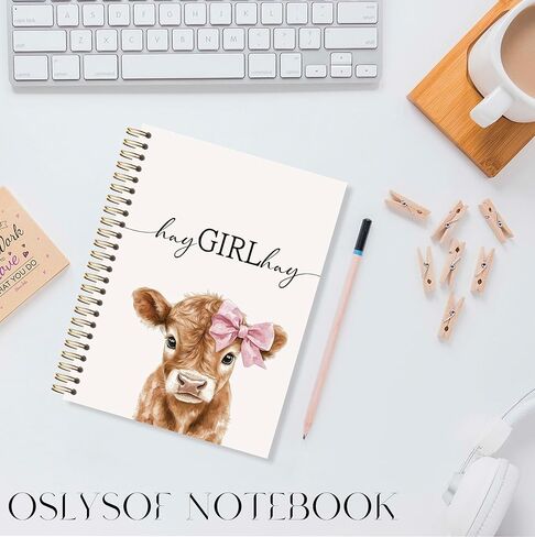 OSLYSOF Hay Girl Hay Cow Spiral Notebook، مجلة هدايا عاشق البقرة، هدايا مجلة الجمالية الوردية Girly Preppy للنساء، دفاتر ملاحظات لطيفة لتدوين الملاحظات، 5.5x8.3 بوصة مع 164 صفحة in Saudi Arabia