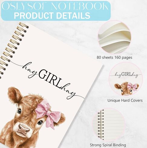 OSLYSOF Hay Girl Hay Cow Spiral Notebook، مجلة هدايا عاشق البقرة، هدايا مجلة الجمالية الوردية Girly Preppy للنساء، دفاتر ملاحظات لطيفة لتدوين الملاحظات، 5.5x8.3 بوصة مع 164 صفحة in Saudi Arabia