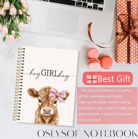 OSLYSOF Hay Girl Hay Cow Spiral Notebook، مجلة هدايا عاشق البقرة، هدايا مجلة الجمالية الوردية Girly Preppy للنساء، دفاتر ملاحظات لطيفة لتدوين الملاحظات، 5.5x8.3 بوصة مع 164 صفحة in Saudi Arabia