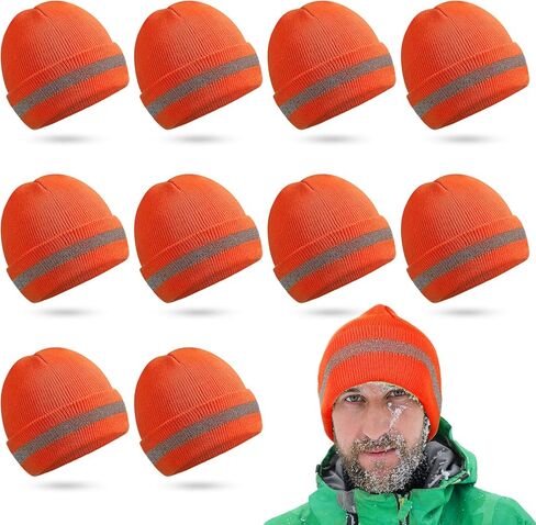 10 Pcs Safety Beanie Bulk Safety Reflective Beanie Knit Hat Reflective High Visibility Knit Hat Winter High Visibility Unisex Knit for Winter Marathon Outdoor Worker Running or Biking Security Guards in Saudi Arabia