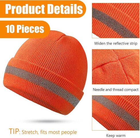 10 Pcs Safety Beanie Bulk Safety Reflective Beanie Knit Hat Reflective High Visibility Knit Hat Winter High Visibility Unisex Knit for Winter Marathon Outdoor Worker Running or Biking Security Guards in Saudi Arabia