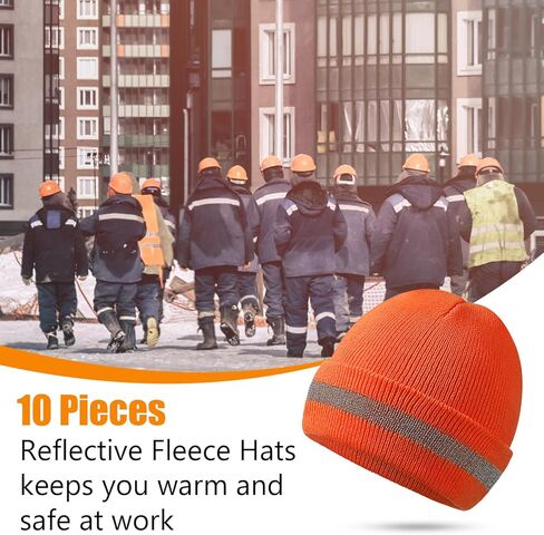10 Pcs Safety Beanie Bulk Safety Reflective Beanie Knit Hat Reflective High Visibility Knit Hat Winter High Visibility Unisex Knit for Winter Marathon Outdoor Worker Running or Biking Security Guards in Saudi Arabia