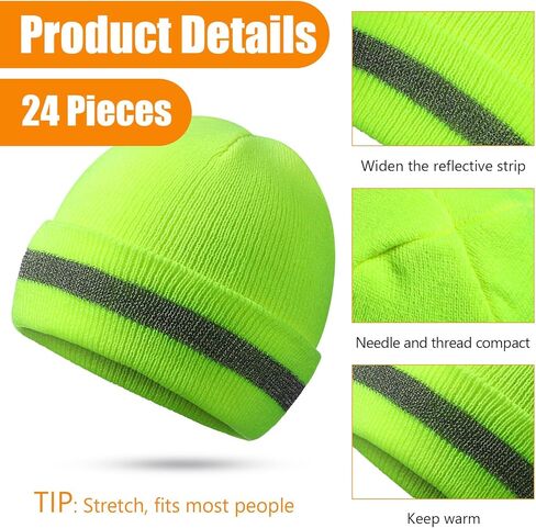 10 Pcs Safety Beanie Bulk Safety Reflective Beanie Knit Hat Reflective High Visibility Knit Hat Winter High Visibility Unisex Knit for Winter Marathon Outdoor Worker Running or Biking Security Guards in Saudi Arabia