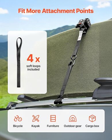 VEVOR Retractable Ratchet Straps, 1 in x 6 ft, Tie Down Straps with S Hooks, 1200 lbs Break Strength, 4 Soft Loops, Tie Down Ratcheting for Moving, Trailers, Motorcycles, Kayaks, Car Roof, 4 Pack in Saudi Arabia