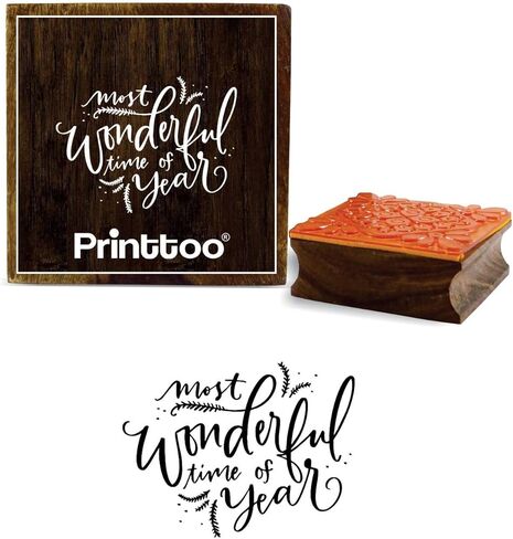 Printtoo Card Print Most Wonderful Time of Year Design Square Wooden Rubber Stamp-2 x 2 Inches in Saudi Arabia