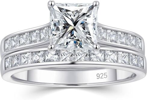Newshe خواتم الزفاف للنساء مجموعات خاتم الخطوبة الأميرة 925 فضة تشيكوسلوفاكيا 1.8Ct حجم 4-13 in Kuwait