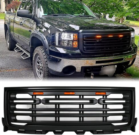 شبكة، متوافقة مع 2011-2014 GMC Sierra 2500 3500، واقي استبدال شبكة المصد الأمامي البلاستيكي، أسود لامع in Saudi Arabia