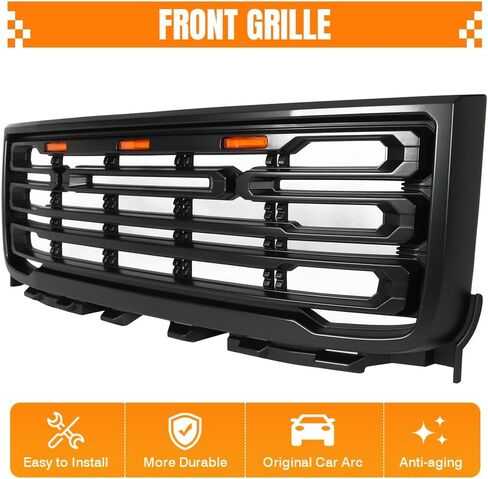 شبكة، متوافقة مع 2011-2014 GMC Sierra 2500 3500، واقي استبدال شبكة المصد الأمامي البلاستيكي، أسود لامع in Saudi Arabia