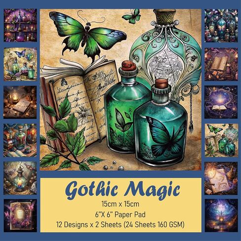 24 Sheets Scrapbooking Paper Pad 6x6inches 160GSM Single Sided Decorative Paper Pack Journaling Supplies Patterned Cardstock for Craft Present Wrapping. Gothic Magic in Saudi Arabia