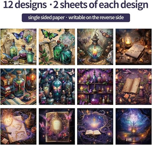 24 Sheets Scrapbooking Paper Pad 6x6inches 160GSM Single Sided Decorative Paper Pack Journaling Supplies Patterned Cardstock for Craft Present Wrapping. Gothic Magic in Saudi Arabia