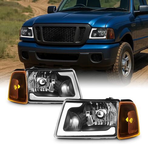 AKKON - Fits 2001-2011 Ford Ranger Black Headlights Headlamp Pair Driver & Passenger w/LED Tube DRL in Saudi Arabia