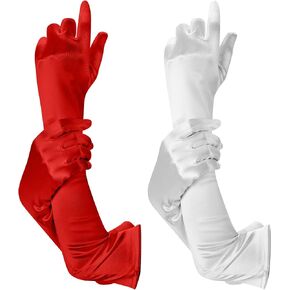 2 Pairs Long Satin Gloves for Women Stretchy Spandex Gloves Gown Opera Gloves for Halloween Cosplay Party Wedding, Black and White Elbow Length (20.5 Inch) in Kuwait