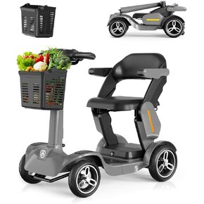 Lightweight Folding Mobility Scooter for Seniors & Adults - 4 Wheel Electric Scooter, Long Range 30 Miles, 6 MPH Max Speed, All-Terrain Tires, Supports 265 lbs, Portable Travel Scooter (Grey) in Saudi Arabia