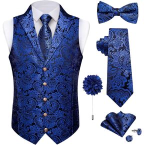 DiBanGu بدلة بيزلي للرجال طقم سترة وربطة عنق وربطة عنق مكونة من 7 قطع صدرية حريرية وربطة عنق مربوطة مسبقًا للبدلة أو السهرة in Kuwait