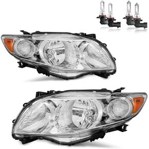 لمجموعة المصابيح الأمامية Toyota Corolla لعام 2009 2010 المتوافقة مع موديلات 09 10 Corolla Base/CE/LE/XLE في أمريكا الشمالية، عدسات شفافة مدمجة في السيارة، مبيت كروم، عاكس كهرماني يسار ويمين in Kuwait