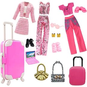 13 Pcs 11.5" Doll Travel Gear Set - Suitcase Luggage , Clothes, Laptop, Bag, Glasses, Bracelets, Shoes - Christmas & Birthday Gift(No Doll) in Kuwait