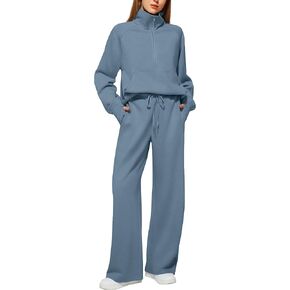Casly Lamiit Women's 2 Piece Outfits Lounge Set 2023 Oversized Half Zip Sweatshirt Wide Leg Sweatpant Set Sweatsuit Tracksuit in Kuwait