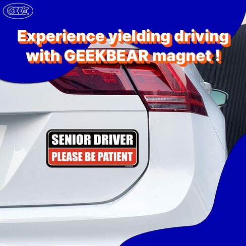 GEEKBEAR Senior Driver Car Magnet - Colorful, Reflective, Weather-Resistant - Rectangular 8.7 x 3.5 in (Yellow/Black, 3 Pack) in Saudi Arabia
