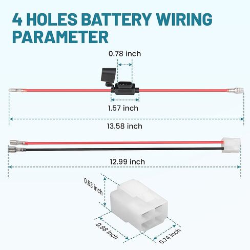 NuIth 14 AWG 4 فتحات أسلاك البطارية تناسب ماكينة الحلاقة الأوساخ رباعية الكثبان الرملية القوة الأرضية MX350 MX400 Sport Mod، 4 فتحات 2 سلك موصل سلك الطاقة (4 فتحات 2 دبوس) in Kuwait