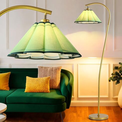 Floor Lamp with Pleated Linen Lampshade, Modern Flower Floor Lamp for Living Room Arc Standing Lamp, Gold Tall Lamp for Bedroom Office Dining Room, Bulb Included (Gold + Flax Color, 66.1IN) in Saudi Arabia