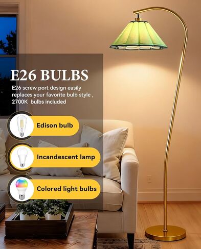Floor Lamp with Pleated Linen Lampshade, Modern Flower Floor Lamp for Living Room Arc Standing Lamp, Gold Tall Lamp for Bedroom Office Dining Room, Bulb Included (Gold + Flax Color, 66.1IN) in Saudi Arabia