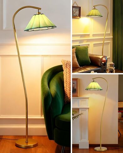 Floor Lamp with Pleated Linen Lampshade, Modern Flower Floor Lamp for Living Room Arc Standing Lamp, Gold Tall Lamp for Bedroom Office Dining Room, Bulb Included (Gold + Flax Color, 66.1IN) in Saudi Arabia