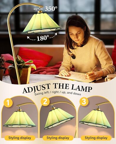 Floor Lamp with Pleated Linen Lampshade, Modern Flower Floor Lamp for Living Room Arc Standing Lamp, Gold Tall Lamp for Bedroom Office Dining Room, Bulb Included (Gold + Flax Color, 66.1IN) in Saudi Arabia