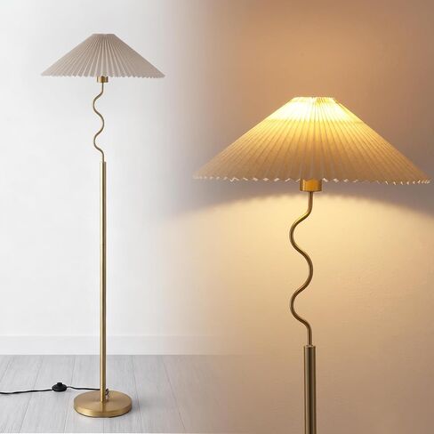 Modern Floor Lamp with 3 Color Temperatures, Foot Switch Standing Lamps for Living Room,Tall LED Standing Lamps for Living Room, Bedroom, Office, Beige Pleated Shade, 9W Bulb Included, Gold in Saudi Arabia