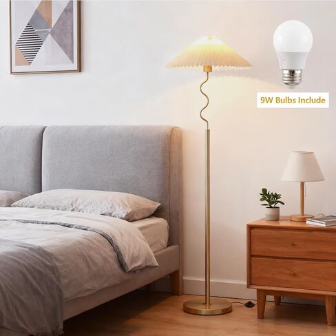 Modern Floor Lamp with 3 Color Temperatures, Foot Switch Standing Lamps for Living Room,Tall LED Standing Lamps for Living Room, Bedroom, Office, Beige Pleated Shade, 9W Bulb Included, Gold in Saudi Arabia