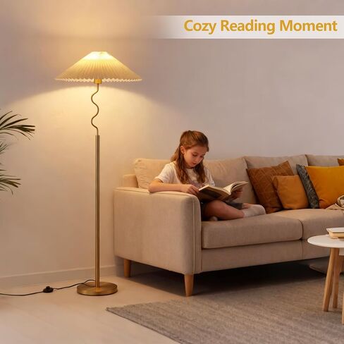 Modern Floor Lamp with 3 Color Temperatures, Foot Switch Standing Lamps for Living Room,Tall LED Standing Lamps for Living Room, Bedroom, Office, Beige Pleated Shade, 9W Bulb Included, Gold in Saudi Arabia