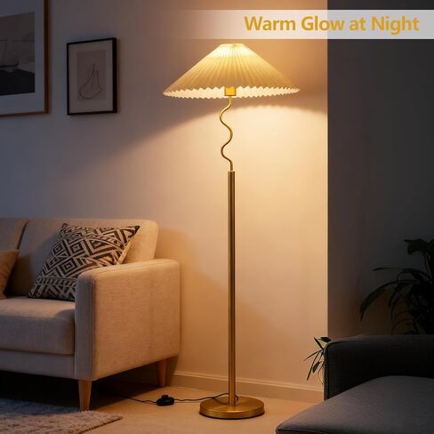 Modern Floor Lamp with 3 Color Temperatures, Foot Switch Standing Lamps for Living Room,Tall LED Standing Lamps for Living Room, Bedroom, Office, Beige Pleated Shade, 9W Bulb Included, Gold in Saudi Arabia