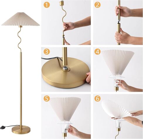 Modern Floor Lamp with 3 Color Temperatures, Foot Switch Standing Lamps for Living Room,Tall LED Standing Lamps for Living Room, Bedroom, Office, Beige Pleated Shade, 9W Bulb Included, Gold in Saudi Arabia