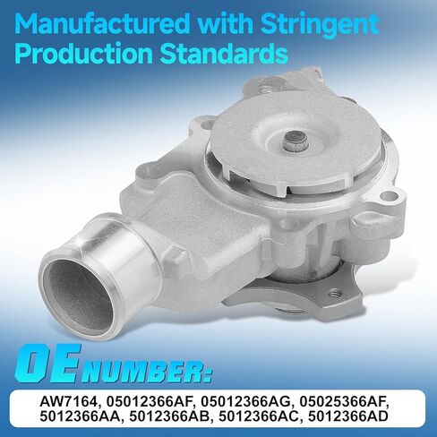 AW7164 Engine Aluminum Water Pump - 6Cyl 4.0L - Compatible with Jeep Grand Cherokee 1999-2004, Wrangler 2000-2006, 8-PC Impeller Vane, Replace OE 05025366AF, 5012366AA, 5012366AB in Saudi Arabia