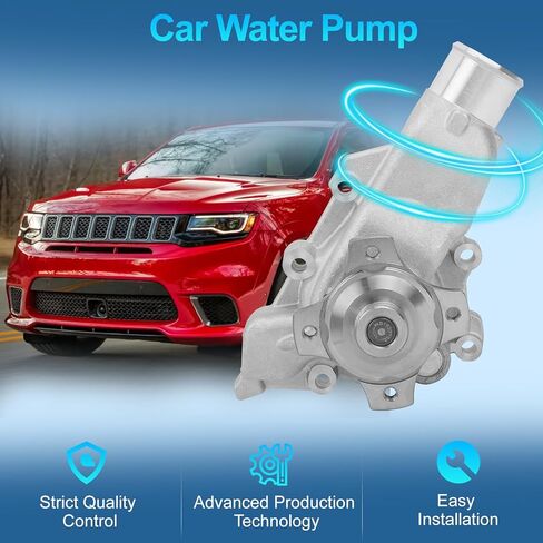 AW7164 Engine Aluminum Water Pump - 6Cyl 4.0L - Compatible with Jeep Grand Cherokee 1999-2004, Wrangler 2000-2006, 8-PC Impeller Vane, Replace OE 05025366AF, 5012366AA, 5012366AB in Saudi Arabia