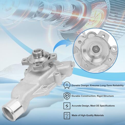AW7164 Engine Aluminum Water Pump - 6Cyl 4.0L - Compatible with Jeep Grand Cherokee 1999-2004, Wrangler 2000-2006, 8-PC Impeller Vane, Replace OE 05025366AF, 5012366AA, 5012366AB in Saudi Arabia