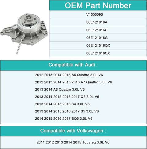مضخة مياه 06E121016C (3.0L V6) لأودي A6 كواترو 2012-2015، A7 كواترو 2012-2016، A8 كواترو 2013-2014، Q5 S5 2013-2017، S4 2013-2016، SQ5 2014-2017، لفولكس واجن طوارق 2011-2015 in Saudi Arabia