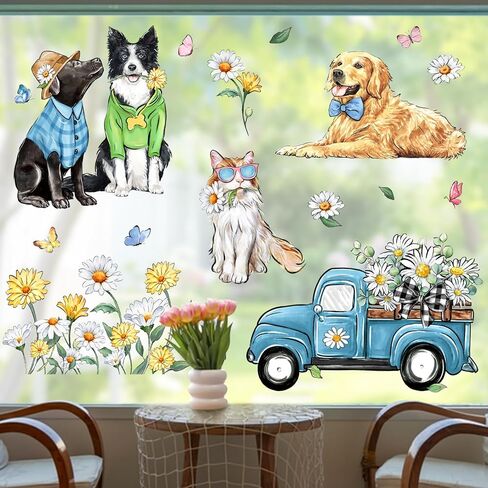 Yovkky 109 PCS Spring Summer Tree Branch Mosaic Birds Window Clings 9 Sheets, Pink Floral Blue Hummingbird Flower Stickers Decals Decor, Butterfly Seasonal Home Kitchen Decorations in Kuwait