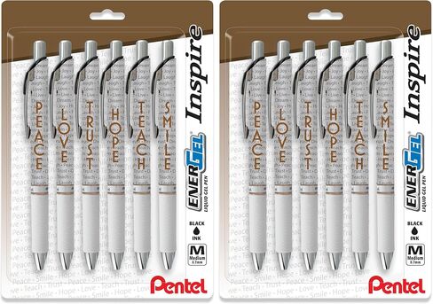 Pentel® EnerGel™ Inspire Pens, Medium Point, 0.7 mm, White Barrel, Black Ink, Pack Of 6 Pens in Saudi Arabia