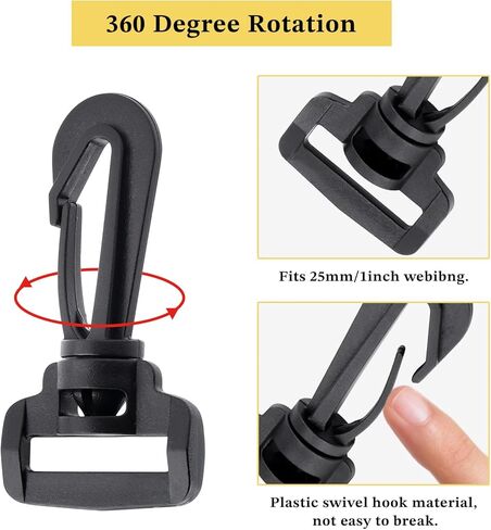 12pcs Plastic Swivel Snap Hook 1 Inch Swivel Clasps Lanyard Snap Hook Plastic Key Chain Clip Hooks Lobster Claw Clasps for Lanyard, Jewelry Making, Bag, Purse and Crafting(Black) in Saudi Arabia