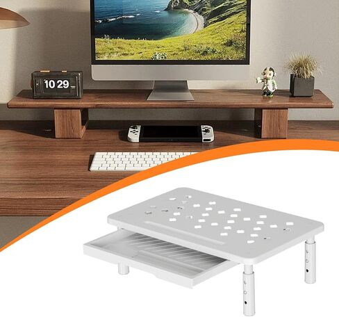 Monitor Stand Riser Desktop Monitor Stand Desktop Organizer Practical Modern 3 Height Adjustable with Storage Drawer for Dorm, Black in Saudi Arabia