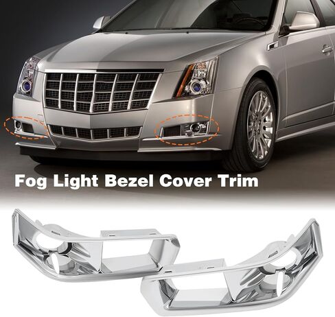 Set of 2 Fog Light Bezel Cover Trim Bumper Insert Compatible with CTS 2008-2013 Front Left Driver & Right Passenger Silver Chrome Smooth Plastic GM1039112 GM1038112 in Saudi Arabia