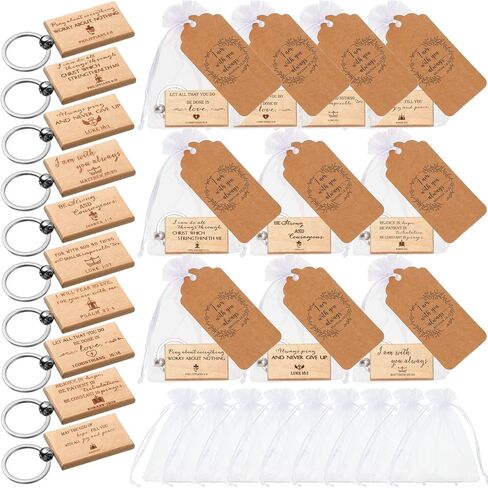 Tatuo 30 Sets Christian Keychains Bulk Religious Bible Verse Keychain Religious Gifts for Women Scripture Keychain Tag White Organza Bag for Women Men Church Favors(Round) in Saudi Arabia