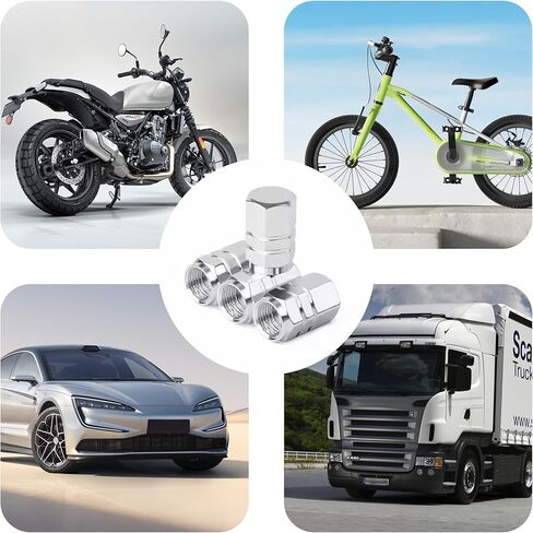 4PCS Car Tire Valve Stem Caps, Aluminum Alloy Wheel Valve Covers, Corrosion Resistant Leak-Proof Tire Air Cap Set, Universal Car Accessories for Vehicle Trucks Motorcycles Bicycles (Silver) in Saudi Arabia