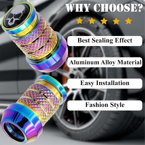 4PCS Skull Car Tire Valve Stem Caps, Air Caps Cover, Aluminum Alloy Corrosion Resistant Airtight Dust Proof Covers fits Cars, Trucks, Bikes, Motorcycles, Bicycles Tire Caps(Colorful) in Saudi Arabia
