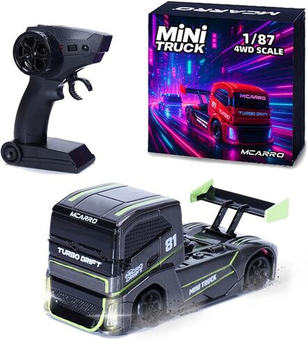1/87 Scale Drift Rc Car - Semi-Truck Edition | 2.4GHz 4WD High-Speed Mini Remote Control Truck with Racing Lights (Gray) in Saudi Arabia